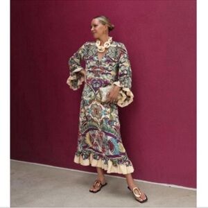 Zara multi color print Midi with ruffles s M